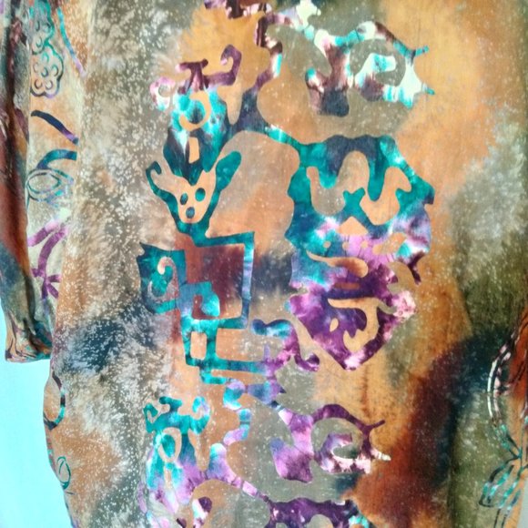 Globe Trotter Boho Hippie Artsy Short Sleeve Skirt Set With Shiny Line Design XL - Picture 6 of 7